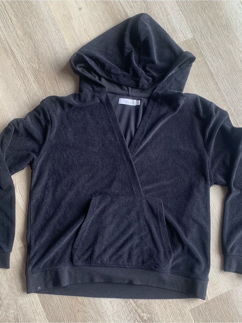 Barefoot Dreams Beach French Terry Black  Hoodie Pullover Sweatshirt SZ L